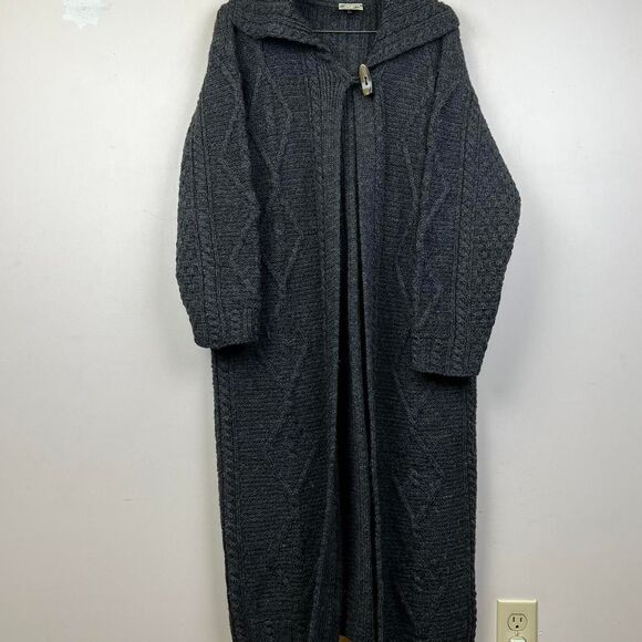 Connemara Knitwear Cable Ireland 100% Winter Long Open Front Cardigan Knit Ankle - Picture 1 of 6